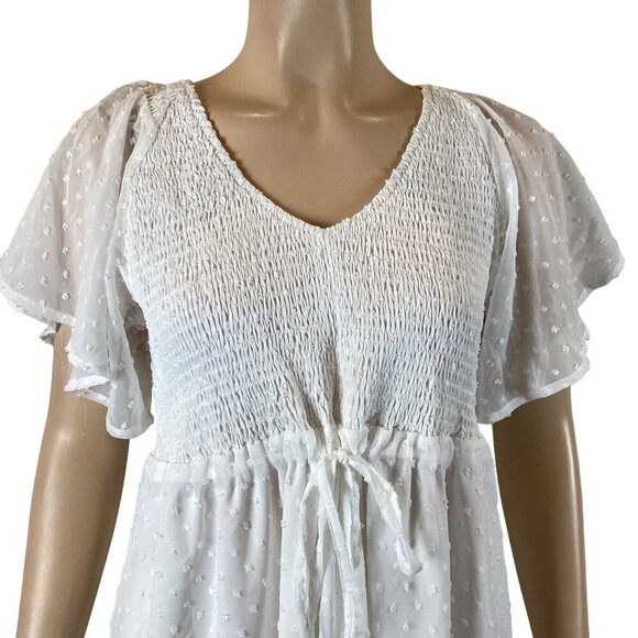 5 For $25 NWT Boho Chic White Maxi‎ Dress Size Medium Flutter Sleeves & Smocked - Picture 4 of 8